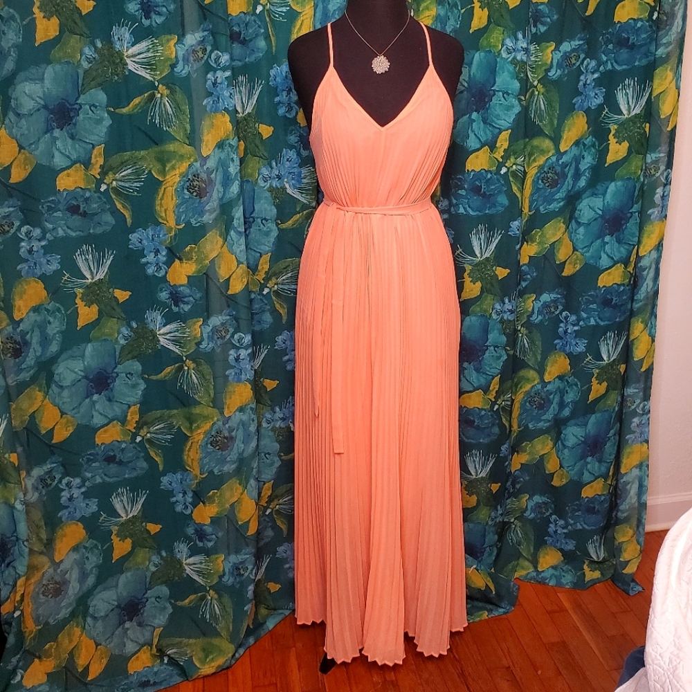 Neon Coral Pleated Maxi Dress by Victoria's Secret